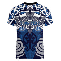 Personalised Maori Ngati Tuwharetoa Women V-Neck T-Shirt Silver Fern Kowhaiwhai Art LT01 - Polynesian Pride