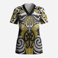 Personalised Maori Ngati Whatua Scrub Top Silver Fern Kowhaiwhai Art LT01 Adult Yellow - Polynesian Pride