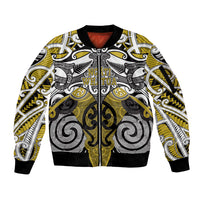 Personalised Maori Ngati Whatua Sleeve Zip Bomber Jacket Silver Fern Kowhaiwhai Art LT01 Unisex Yellow - Polynesian Pride