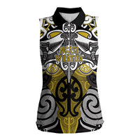 Personalised Maori Ngati Whatua Women Sleeveless Polo Shirt Silver Fern Kowhaiwhai Art LT01 Female Yellow - Polynesian Pride