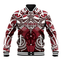 Personalised Maori Te Arawa Baseball Jacket Silver Fern Kowhaiwhai Art LT01 Unisex Red - Polynesian Pride
