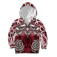Personalised Maori Te Arawa Kid Hoodie Silver Fern Kowhaiwhai Art LT01 Zip Hoodie Red - Polynesian Pride