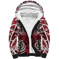 Personalised Maori Te Arawa Sherpa Hoodie Silver Fern Kowhaiwhai Art LT01 Unisex Red - Polynesian Pride