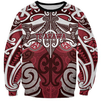Personalised Maori Te Arawa Sweatshirt Silver Fern Kowhaiwhai Art LT01 Unisex Red - Polynesian Pride