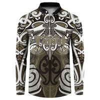 Personalised Maori Waikato Tainui Button Sweatshirt Silver Fern Kowhaiwhai Art LT01 Muted Gold - Polynesian Pride