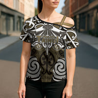 Personalised Maori Waikato Tainui Cross Shoulder Shirt Silver Fern Kowhaiwhai Art LT01 - Polynesian Pride