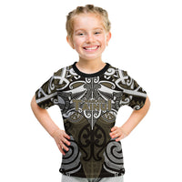 Personalised Maori Waikato Tainui Kid T Shirt Silver Fern Kowhaiwhai Art LT01 Muted Gold - Polynesian Pride
