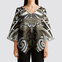 Personalised Maori Waikato Tainui Kimono Sleeve Blouse Silver Fern Kowhaiwhai Art LT01 - Polynesian Pride