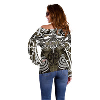 Personalised Maori Waikato Tainui Off Shoulder Sweater Silver Fern Kowhaiwhai Art LT01 - Polynesian Pride