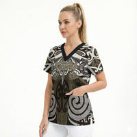 Personalised Maori Waikato Tainui Scrub Top Silver Fern Kowhaiwhai Art LT01 - Polynesian Pride