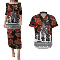 New Zealand ANZAC Day Couples Matching Puletasi Dress and Hawaiian Shirt Poppy With Polynesian Pattern LT01 Black - Polynesian Pride