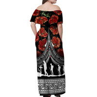 New Zealand ANZAC Day Off Shoulder Maxi Dress Poppy With Polynesian Pattern LT01 - Polynesian Pride