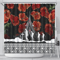 New Zealand ANZAC Day Shower Curtain Poppy With Polynesian Pattern LT01 - Polynesian Pride