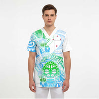 Kia Ora Maori New Zealand Pastel Scrub Top Sun Ta Moko Aqua Green Version - Polynesian Pride