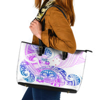 Kia Ora Maori New Zealand Pastel Leather Tote Bag Sun Ta Moko Lilac Version LT01 Purple - Polynesian Pride
