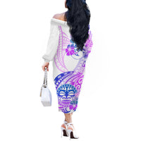 Kia Ora Maori New Zealand Pastel Off The Shoulder Long Sleeve Dress Sun Ta Moko Lilac Version LT01 - Polynesian Pride