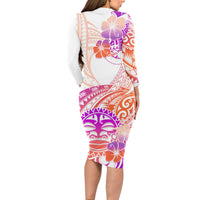Kia Ora Maori New Zealand Pastel Long Sleeve Bodycon Dress Sun Ta Moko Sunset Version LT01 - Polynesian Pride