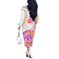 Kia Ora Maori New Zealand Pastel Off The Shoulder Long Sleeve Dress Sun Ta Moko Sunset Version LT01 - Polynesian Pride