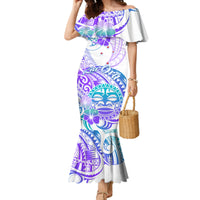 Kia Ora Maori New Zealand Pastel Family Matching Mermaid Dress and Hawaiian Shirt Sun Ta Moko Violet Version LT01 Mom's Dress Purple - Polynesian Pride