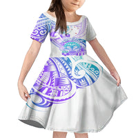 Kia Ora Maori New Zealand Pastel Family Matching Summer Maxi Dress and Hawaiian Shirt Sun Ta Moko Violet Version LT01 Daughter's Dress Purple - Polynesian Pride