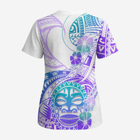 Kia Ora Maori New Zealand Pastel Scrub Top Sun Ta Moko Violet Version - Polynesian Pride