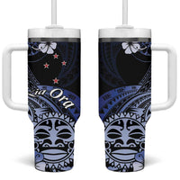 Aotearoa Kia Ora New Zealand Ta Moko Blue Version Tumbler With Handle LT01 One Size: 40 oz Blue - Polynesian Pride