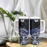 Aotearoa Kia Ora New Zealand Ta Moko Blue Version Tumbler With Handle LT01 - Polynesian Pride
