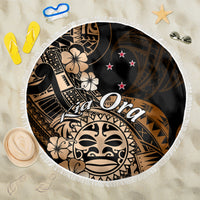 Aotearoa Kia Ora New Zealand Ta Moko Gold Version Beach Blanket LT01 One Size 150cm Gold - Polynesian Pride