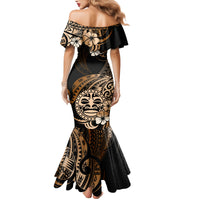 Aotearoa Kia Ora New Zealand Ta Moko Gold Version Family Matching Mermaid Dress and Hawaiian Shirt LT01 - Polynesian Pride