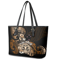 Aotearoa Kia Ora New Zealand Ta Moko Gold Version Leather Tote Bag LT01 - Polynesian Pride