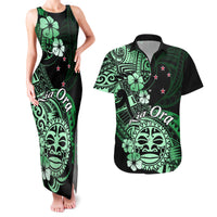 Aotearoa Kia Ora New Zealand Ta Moko Green Version Couples Matching Tank Maxi Dress and Hawaiian Shirt LT01 Green - Polynesian Pride