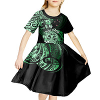 Aotearoa Kia Ora New Zealand Ta Moko Green Version Kid Short Sleeve Dress LT01 - Polynesian Pride