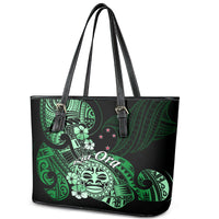 Aotearoa Kia Ora New Zealand Ta Moko Green Version Leather Tote Bag LT01 - Polynesian Pride