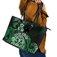 Aotearoa Kia Ora New Zealand Ta Moko Green Version Leather Tote Bag LT01 - Polynesian Pride
