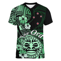 Aotearoa Kia Ora New Zealand Ta Moko Green Version Women V Neck T Shirt LT01 Female Green - Polynesian Pride