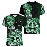 Aotearoa Kia Ora New Zealand Ta Moko Green Version Women V Neck T Shirt LT01 - Polynesian Pride