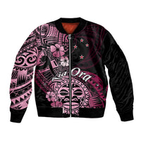 Aotearoa Kia Ora New Zealand Ta Moko Pink Version Bomber Jacket LT01 Unisex Pink - Polynesian Pride