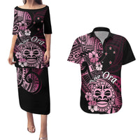 Aotearoa Kia Ora New Zealand Ta Moko Pink Version Couples Matching Puletasi Dress and Hawaiian Shirt LT01 Pink - Polynesian Pride
