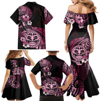 Aotearoa Kia Ora New Zealand Ta Moko Pink Version Family Matching Mermaid Dress and Hawaiian Shirt LT01 - Polynesian Pride