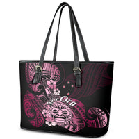 Aotearoa Kia Ora New Zealand Ta Moko Pink Version Leather Tote Bag LT01 - Polynesian Pride