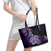 Aotearoa Kia Ora New Zealand Ta Moko Purple Version Leather Tote Bag LT01 - Polynesian Pride