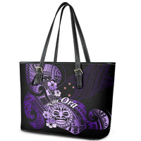 Aotearoa Kia Ora New Zealand Ta Moko Purple Version Leather Tote Bag LT01 - Polynesian Pride