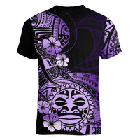 Aotearoa Kia Ora New Zealand Ta Moko Purple Version Women V Neck T Shirt LT01 - Polynesian Pride