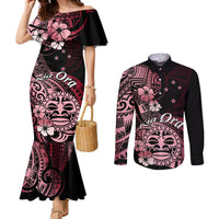 Aotearoa Kia Ora New Zealand Ta Moko Red Version Couples Matching Mermaid Dress and Long Sleeve Button Shirt LT01 Red - Polynesian Pride
