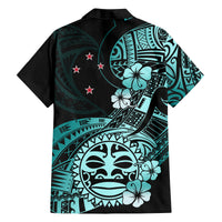 Aotearoa Kia Ora New Zealand Ta Moko Turquoise Version Family Matching Off Shoulder Long Sleeve Dress and Hawaiian Shirt LT01 - Polynesian Pride