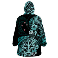 Aotearoa Kia Ora New Zealand Ta Moko Turquoise Version Wearable Blanket Hoodie LT01 - Polynesian Pride