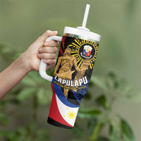 Personalized Lapulapu The First Filipino Hero Tumbler With Handle Polynesian Pattern