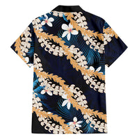 Puakenikeni Maile Lei Family Matching Summer Maxi Dress and Hawaiian Shirt Frangipani Blue Tropical Leaves LT01 - Polynesian Pride