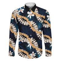 Puakenikeni Maile Lei Family Matching Summer Maxi Dress and Hawaiian Shirt Frangipani Blue Tropical Leaves LT01 Dad's Shirt - Long Sleeve Blue - Polynesian Pride