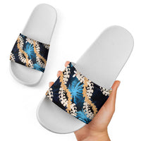 Puakenikeni Maile Lei Slide Sandals Frangipani Blue Tropical Leaves LT01 - Polynesian Pride